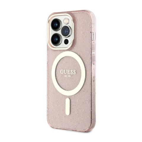 Guess Glitter Gold MagSafe - Etui iPhone 14 Pro (Różowy) Guess Glitter Gold MagSafe - Etui iPhone 14 Pro (Różowy)
