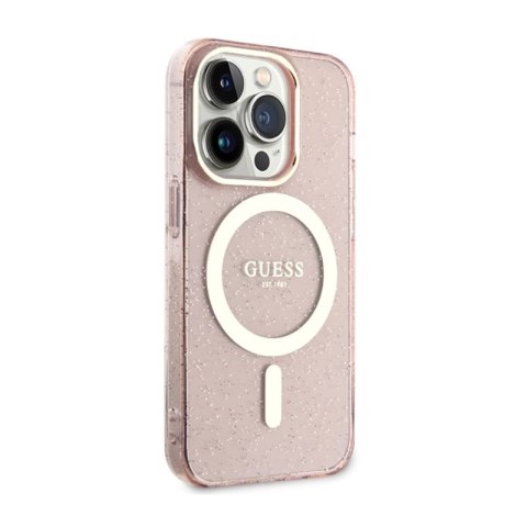 Guess Glitter Gold MagSafe - Etui iPhone 14 Pro (Różowy) Guess Glitter Gold MagSafe - Etui iPhone 14 Pro (Różowy)