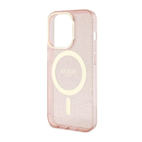 Guess Glitter Gold MagSafe - Etui iPhone 14 Pro (Różowy) Guess Glitter Gold MagSafe - Etui iPhone 14 Pro (Różowy)
