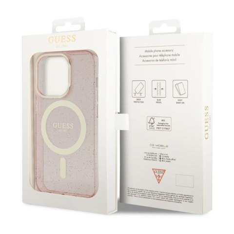 Guess Glitter Gold MagSafe - Etui iPhone 14 Pro (Różowy) Guess Glitter Gold MagSafe - Etui iPhone 14 Pro (Różowy)