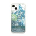 Guess Liquid Glitter Flower - Etui iPhone 13 mini (niebieski/zielony)