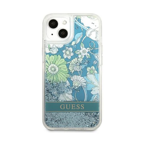 Guess Liquid Glitter Flower - Etui iPhone 13 mini (niebieski/zielony) Guess Liquid Glitter Flower - Etui iPhone 13 mini (niebieski/zielony)