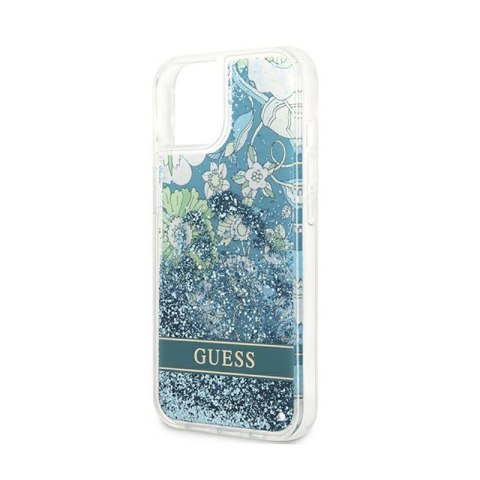 Guess Liquid Glitter Flower - Etui iPhone 13 mini (niebieski/zielony) Guess Liquid Glitter Flower - Etui iPhone 13 mini (niebieski/zielony)