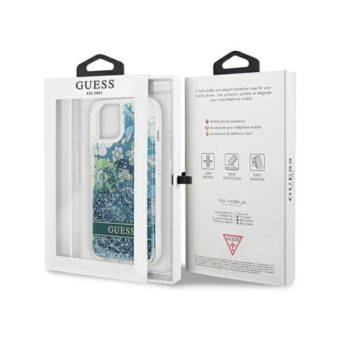 Guess Liquid Glitter Flower - Etui iPhone 13 mini (niebieski/zielony) Guess Liquid Glitter Flower - Etui iPhone 13 mini (niebieski/zielony)