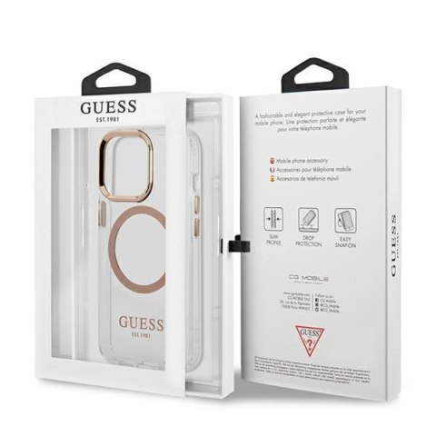 Guess Metal Outline Magsafe - Etui iPhone 13 Pro Max (przezroczysty / złoty) Guess Metal Outline Magsafe - Etui iPhone 13 Pro Max (przezroczysty / złoty)