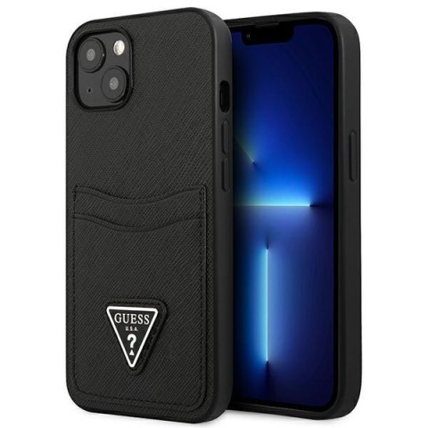 Guess Saffiano Double Card Triangle - Etui iPhone 13 mini (czarny) Guess Saffiano Double Card Triangle - Etui iPhone 13 mini (czarny)