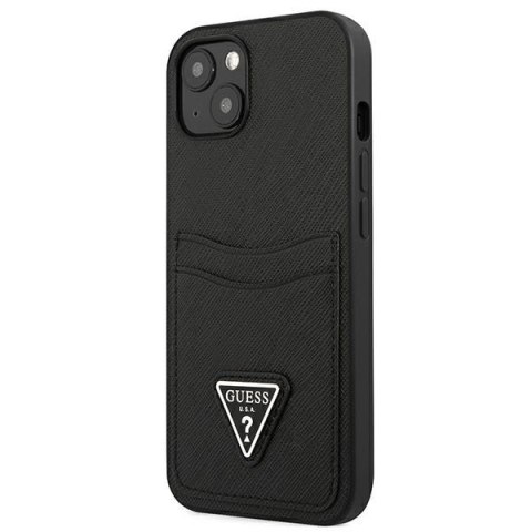 Guess Saffiano Double Card Triangle - Etui iPhone 13 mini (czarny) Guess Saffiano Double Card Triangle - Etui iPhone 13 mini (czarny)