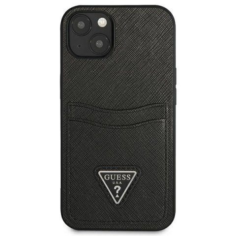 Guess Saffiano Double Card Triangle - Etui iPhone 13 mini (czarny) Guess Saffiano Double Card Triangle - Etui iPhone 13 mini (czarny)