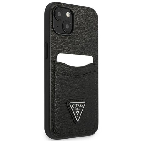 Guess Saffiano Double Card Triangle - Etui iPhone 13 mini (czarny) Guess Saffiano Double Card Triangle - Etui iPhone 13 mini (czarny)