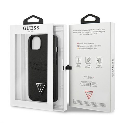 Guess Saffiano Double Card Triangle - Etui iPhone 13 mini (czarny) Guess Saffiano Double Card Triangle - Etui iPhone 13 mini (czarny)