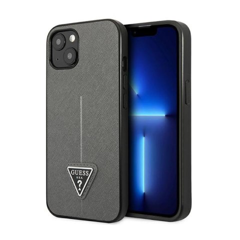 Guess Saffiano Triangle Logo Case - Etui iPhone 14 Plus (srebrny) Guess Saffiano Triangle Logo Case - Etui iPhone 14 Plus (srebrny)