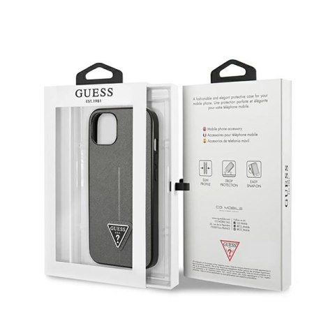 Guess Saffiano Triangle Logo Case - Etui iPhone 14 Plus (srebrny) Guess Saffiano Triangle Logo Case - Etui iPhone 14 Plus (srebrny)