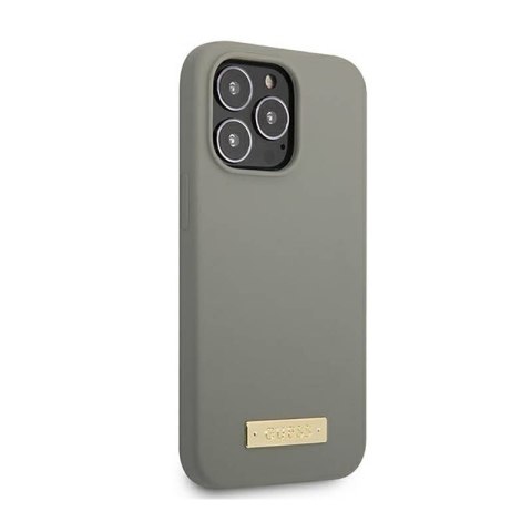 Guess Silicone Logo Plate MagSafe - Etui iPhone 13 Pro (szary) Guess Silicone Logo Plate MagSafe - Etui iPhone 13 Pro (szary)