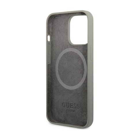 Guess Silicone Logo Plate MagSafe - Etui iPhone 13 Pro (szary) Guess Silicone Logo Plate MagSafe - Etui iPhone 13 Pro (szary)