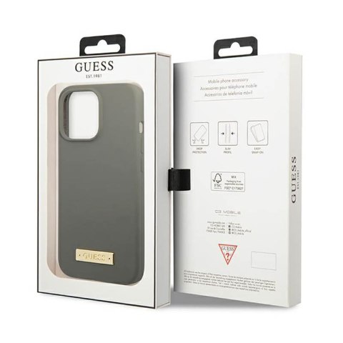 Guess Silicone Logo Plate MagSafe - Etui iPhone 13 Pro (szary) Guess Silicone Logo Plate MagSafe - Etui iPhone 13 Pro (szary)