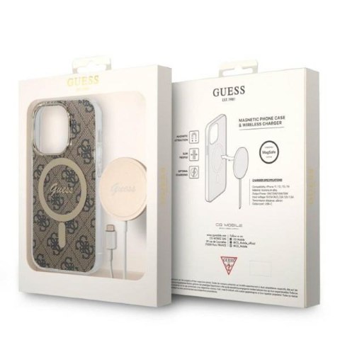 Guess Bundle Pack MagSafe 4G - Zestaw etui + ładowarka MagSafe iPhone 14 Pro (brązowy/złoty) Guess Bundle Pack MagSafe 4G - Zestaw etui + ładowarka MagSafe iPhone 14 Pro (brązowy/złoty)
