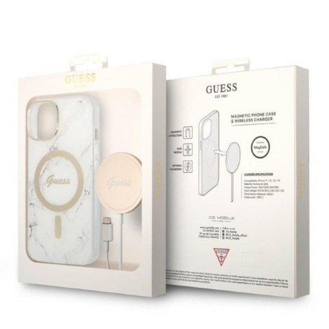 Guess Bundle Pack MagSafe IML Marble - Zestaw etui + ładowarka MagSafe iPhone 14 Plus (biały/złoty) Guess Bundle Pack MagSafe IML Marble - Zestaw etui + ładowarka MagSafe iPhone 14 Plus (biały/złoty)