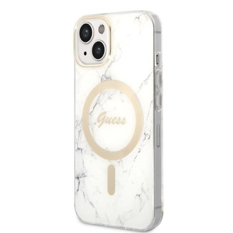 Guess Bundle Pack MagSafe IML Marble - Zestaw etui + ładowarka MagSafe iPhone 14 Plus (biały/złoty) Guess Bundle Pack MagSafe IML Marble - Zestaw etui + ładowarka MagSafe iPhone 14 Plus (biały/złoty)