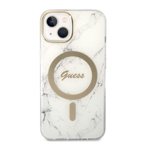 Guess Bundle Pack MagSafe IML Marble - Zestaw etui + ładowarka MagSafe iPhone 14 Plus (biały/złoty) Guess Bundle Pack MagSafe IML Marble - Zestaw etui + ładowarka MagSafe iPhone 14 Plus (biały/złoty)