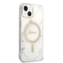 Guess Bundle Pack MagSafe IML Marble - Zestaw etui + ładowarka MagSafe iPhone 14 Plus (biały/złoty)