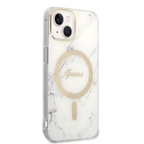 Guess Bundle Pack MagSafe IML Marble - Zestaw etui + ładowarka MagSafe iPhone 14 Plus (biały/złoty) Guess Bundle Pack MagSafe IML Marble - Zestaw etui + ładowarka MagSafe iPhone 14 Plus (biały/złoty)