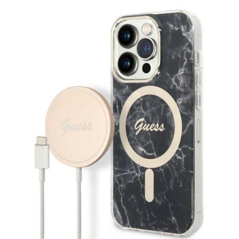 Guess Bundle Pack MagSafe IML Marble - Zestaw etui + ładowarka MagSafe iPhone 14 Pro (czarny/złoty) Guess Bundle Pack MagSafe IML Marble - Zestaw etui + ładowarka MagSafe iPhone 14 Pro (czarny/złoty)