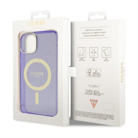 Guess Glitter Gold MagSafe - Etui iPhone 14 Plus (Purpurowy) Guess Glitter Gold MagSafe - Etui iPhone 14 Plus (Purpurowy)
