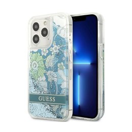 Guess Liquid Glitter Flower - Etui iPhone 13 Pro (niebieski/zielony)