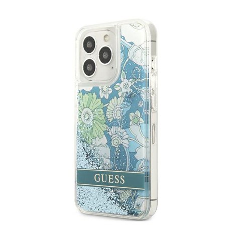 Guess Liquid Glitter Flower - Etui iPhone 13 Pro (niebieski/zielony) Guess Liquid Glitter Flower - Etui iPhone 13 Pro (niebieski/zielony)