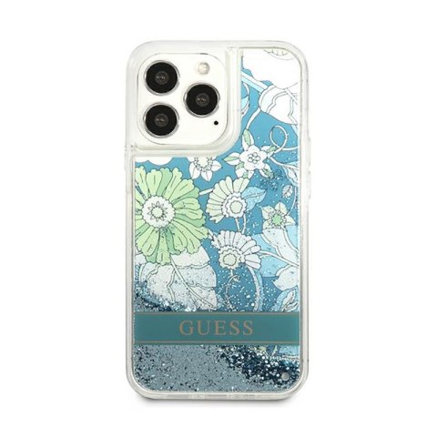 Guess Liquid Glitter Flower - Etui iPhone 13 Pro (niebieski/zielony) Guess Liquid Glitter Flower - Etui iPhone 13 Pro (niebieski/zielony)