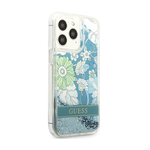 Guess Liquid Glitter Flower - Etui iPhone 13 Pro (niebieski/zielony) Guess Liquid Glitter Flower - Etui iPhone 13 Pro (niebieski/zielony)