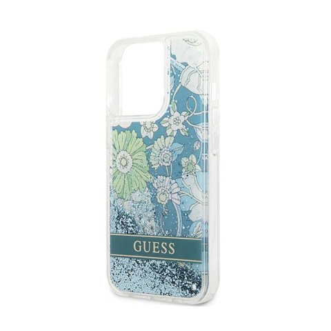 Guess Liquid Glitter Flower - Etui iPhone 13 Pro (niebieski/zielony) Guess Liquid Glitter Flower - Etui iPhone 13 Pro (niebieski/zielony)