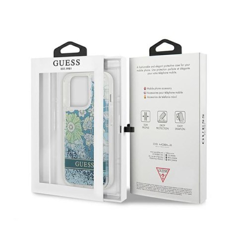 Guess Liquid Glitter Flower - Etui iPhone 13 Pro (niebieski/zielony) Guess Liquid Glitter Flower - Etui iPhone 13 Pro (niebieski/zielony)