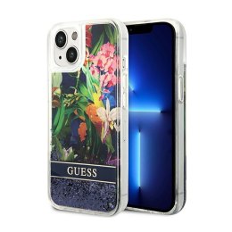 Guess Liquid Glitter Flower - Etui iPhone 14 Plus (niebieski)