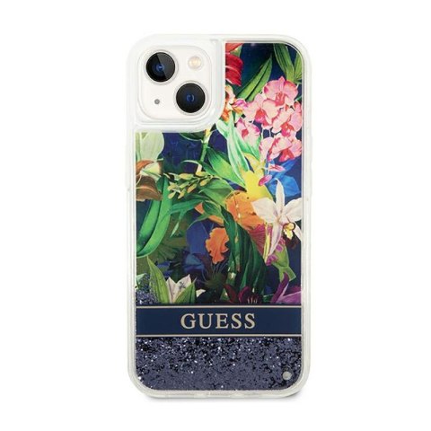 Guess Liquid Glitter Flower - Etui iPhone 14 Plus (niebieski) Guess Liquid Glitter Flower - Etui iPhone 14 Plus (niebieski)
