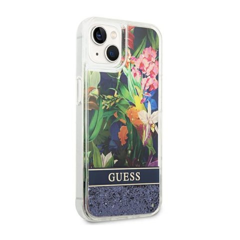 Guess Liquid Glitter Flower - Etui iPhone 14 Plus (niebieski) Guess Liquid Glitter Flower - Etui iPhone 14 Plus (niebieski)
