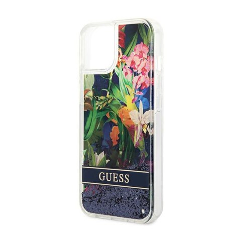 Guess Liquid Glitter Flower - Etui iPhone 14 Plus (niebieski) Guess Liquid Glitter Flower - Etui iPhone 14 Plus (niebieski)