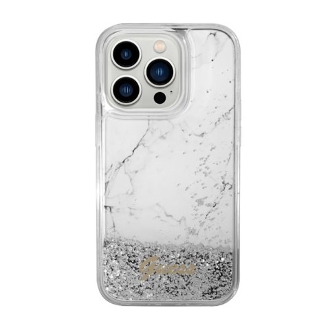 Guess Liquid Glitter Marble - Etui iPhone 14 Pro (Biały) Guess Liquid Glitter Marble - Etui iPhone 14 Pro (Biały)