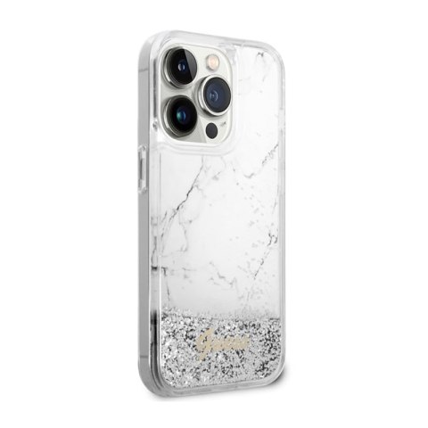 Guess Liquid Glitter Marble - Etui iPhone 14 Pro (Biały) Guess Liquid Glitter Marble - Etui iPhone 14 Pro (Biały)