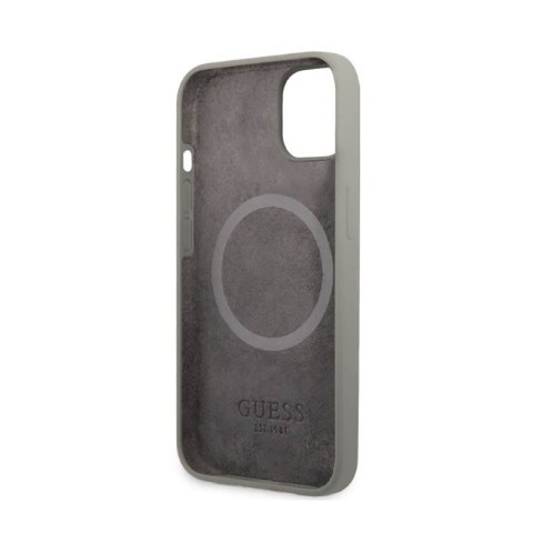 Guess Silicone Logo Plate MagSafe - Etui iPhone 13 Mini (szary) Guess Silicone Logo Plate MagSafe - Etui iPhone 13 Mini (szary)