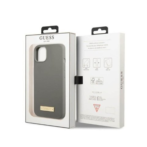 Guess Silicone Logo Plate MagSafe - Etui iPhone 13 Mini (szary) Guess Silicone Logo Plate MagSafe - Etui iPhone 13 Mini (szary)