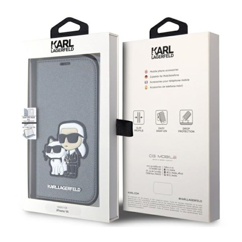 Karl Lagerfeld Booktype NFT Saffiano Karl & Choupette - Etui iPhone 14 (Srebrny) Karl Lagerfeld Booktype NFT Saffiano Karl & Choupette - Etui iPhone 14 (Srebrny)