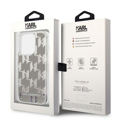 Karl Lagerfeld Monogram Liquid Glitter - Etui iPhone 14 Pro Max (srebrny) Karl Lagerfeld Monogram Liquid Glitter - Etui iPhone 14 Pro Max (srebrny)