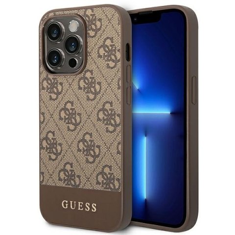 Guess 4G Bottom Stripe Metal Logo Collection - Etui iPhone 14 Pro (brązowy) Guess 4G Bottom Stripe Metal Logo Collection - Etui iPhone 14 Pro (brązowy)