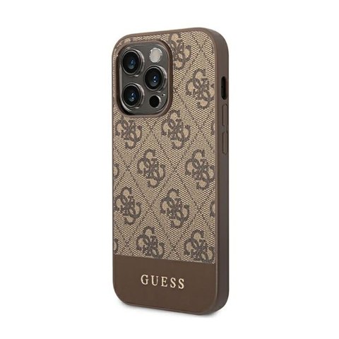 Guess 4G Bottom Stripe Metal Logo Collection - Etui iPhone 14 Pro (brązowy) Guess 4G Bottom Stripe Metal Logo Collection - Etui iPhone 14 Pro (brązowy)