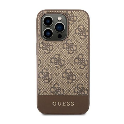 Guess 4G Bottom Stripe Metal Logo Collection - Etui iPhone 14 Pro (brązowy) Guess 4G Bottom Stripe Metal Logo Collection - Etui iPhone 14 Pro (brązowy)
