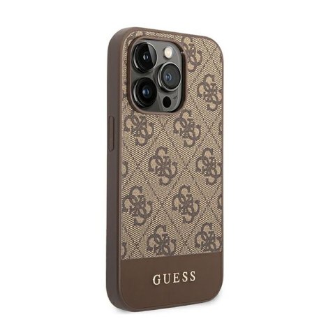 Guess 4G Bottom Stripe Metal Logo Collection - Etui iPhone 14 Pro (brązowy) Guess 4G Bottom Stripe Metal Logo Collection - Etui iPhone 14 Pro (brązowy)