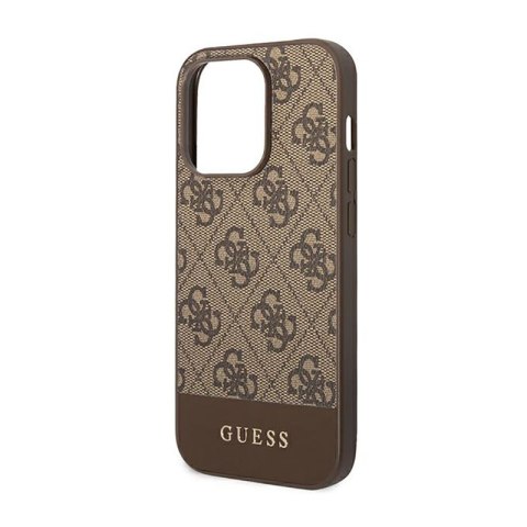 Guess 4G Bottom Stripe Metal Logo Collection - Etui iPhone 14 Pro (brązowy) Guess 4G Bottom Stripe Metal Logo Collection - Etui iPhone 14 Pro (brązowy)