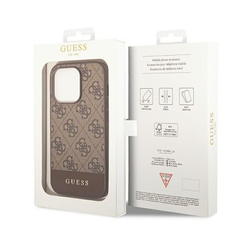 Guess 4G Bottom Stripe Metal Logo Collection - Etui iPhone 14 Pro (brązowy) Guess 4G Bottom Stripe Metal Logo Collection - Etui iPhone 14 Pro (brązowy)