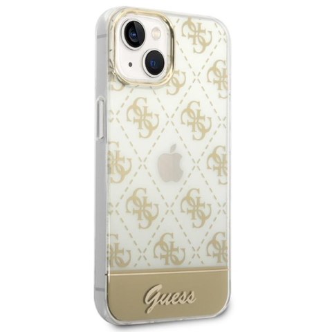 Guess 4G Stripe Script Logo Electroplated Pattern - Etui iPhone 14 Plus (złoty) Guess 4G Stripe Script Logo Electroplated Pattern - Etui iPhone 14 Plus (złoty)
